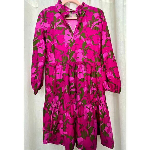 Jude Connally Women's Dolly Floral Tiered Mini Dress Pink Green Size Small NWOT - Picture 2 of 6